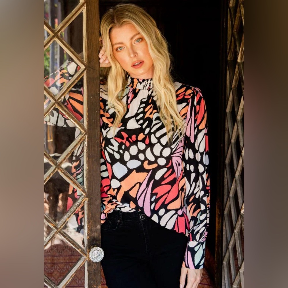 Jodifl Multi Color Geo Print Blouse Size Medium - image 3